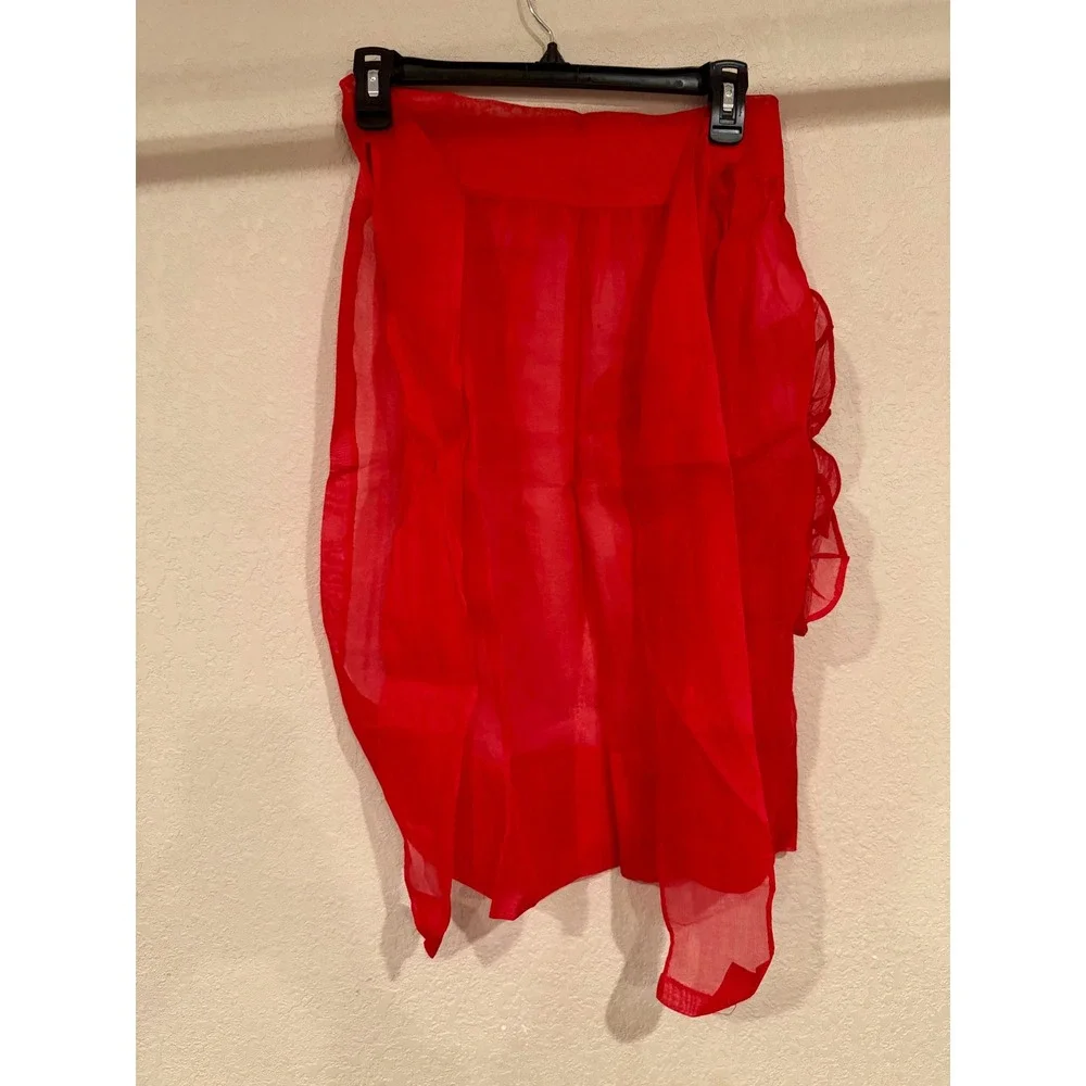 VTG‎ Red Organza Christmas Half Apron Poinsettia Pocket Ruffle Holiday Handmade